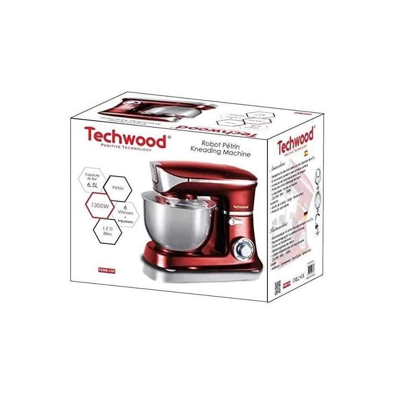 Robot Pâtissier Pétrin Grenat 1300W 6.5L  TECHWOOD