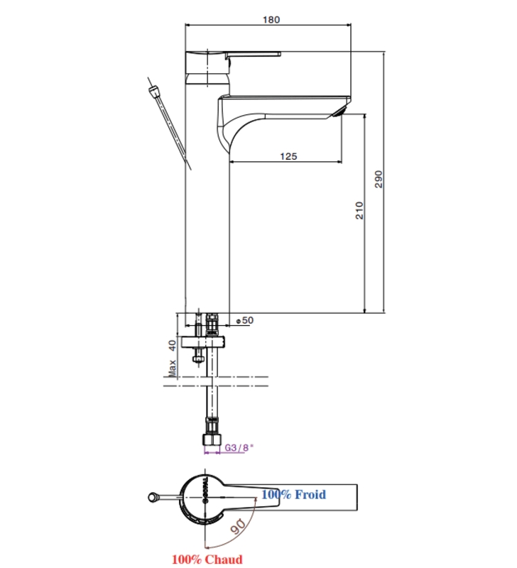 Mitigeur Vasque Long Douz SOPAL