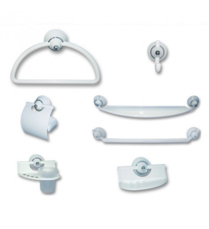 Ensemble Accessoires Salle de Bain 7 Pièces Blanc Chromé LUXPLAST