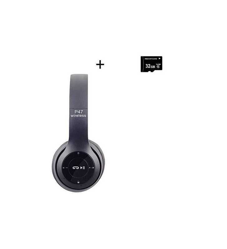 Pack Casque Bluetooth Noir + Carte Mémoire Micro Sd 32 Go Classe 10