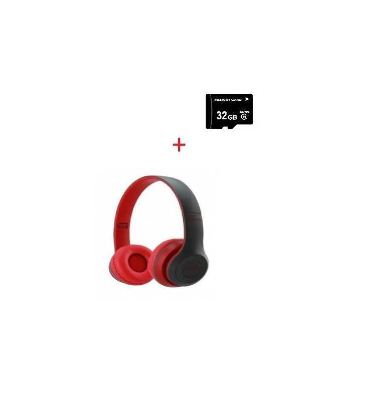 Pack Casque Bluetooth Rouge + Carte Mémoire Micro Sd 32 Go Classe 10