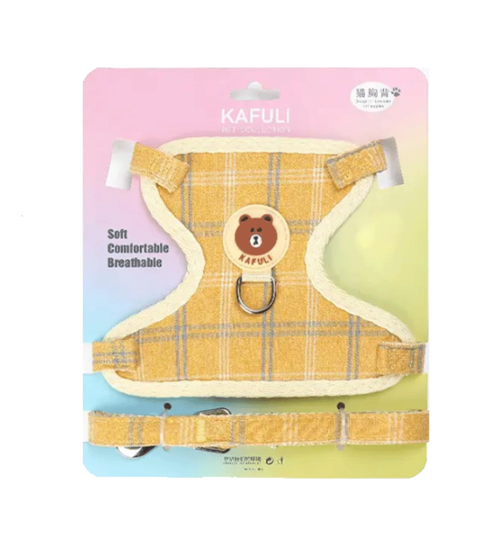 Harnais Ajustable En Nylon Jaune Pour Chat Et Petit Chien Taille S KAFULI