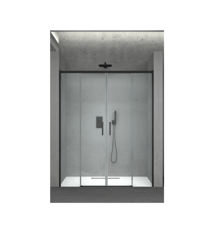 Porte de Douche 6 mm Noir Mate 2Portes Coulissantes 2 Fixes 6Y1084 180