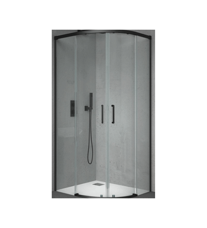 Cabine de Douche 6 mm Carrée Noir Mat 2 Portes Coulissantes 2 Fixes 6Y1