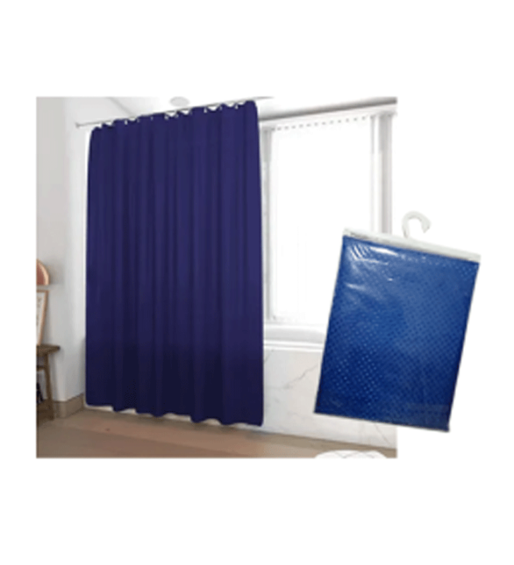 Rideau de Douche En Polyester Bleu Uni 180 X 200 cm Avec 12 Anneaux