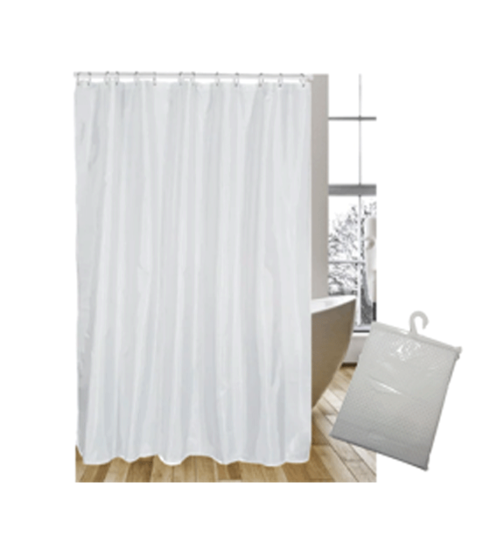 Rideau de Douche En Polyster Blanc 180X 200 cm Avce 12 Anneaux