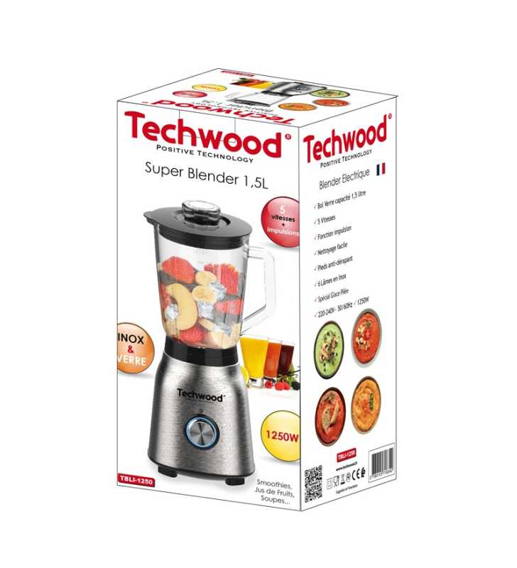 Blender inox bol en verre - TBLI-1250 - TECHWOOD