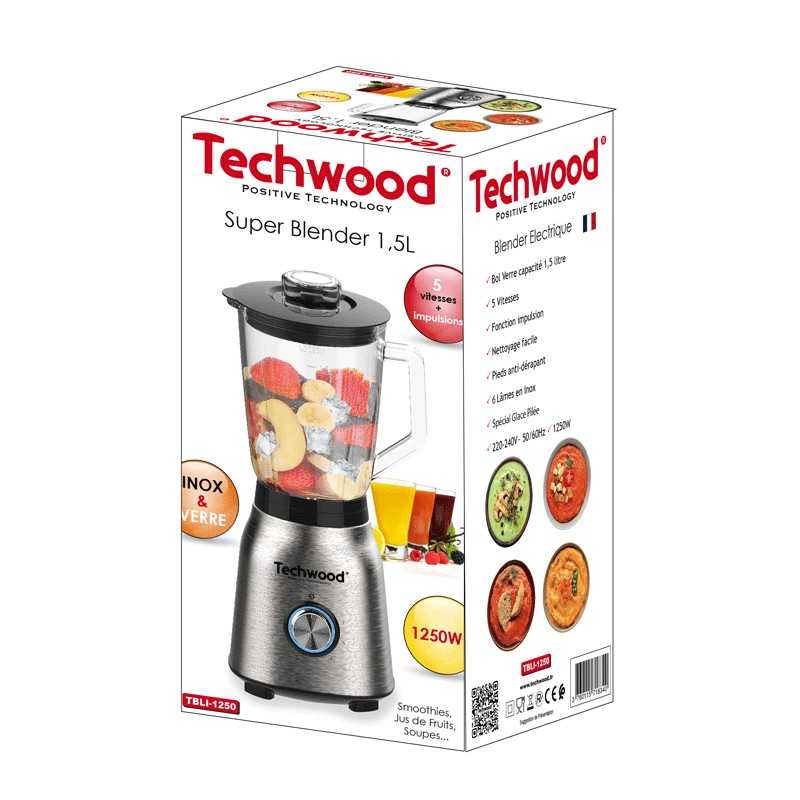 Blender inox bol en verre - TBLI-1250 - TECHWOOD