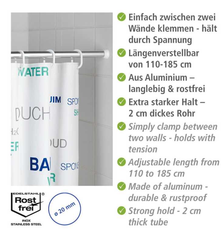 Barre de douche télescopique 110-185 cm chromé - WENKO