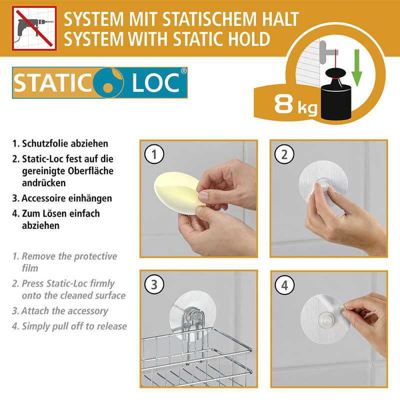 Static-Loc® support douchette fixer sans percer - Plastique - WENKO