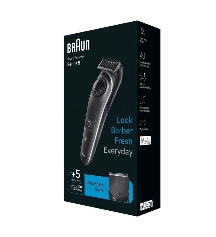 Tondeuse À Barbe BRAUN Series 5 Avec Bouton De Précision, 6 Outils De Stylisation, Gris