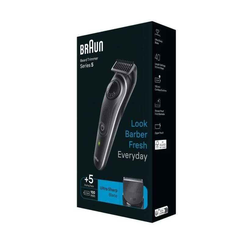 Tondeuse À Barbe BRAUN Series 5 Avec Bouton De Précision, 6 Outils De Stylisation, Gris