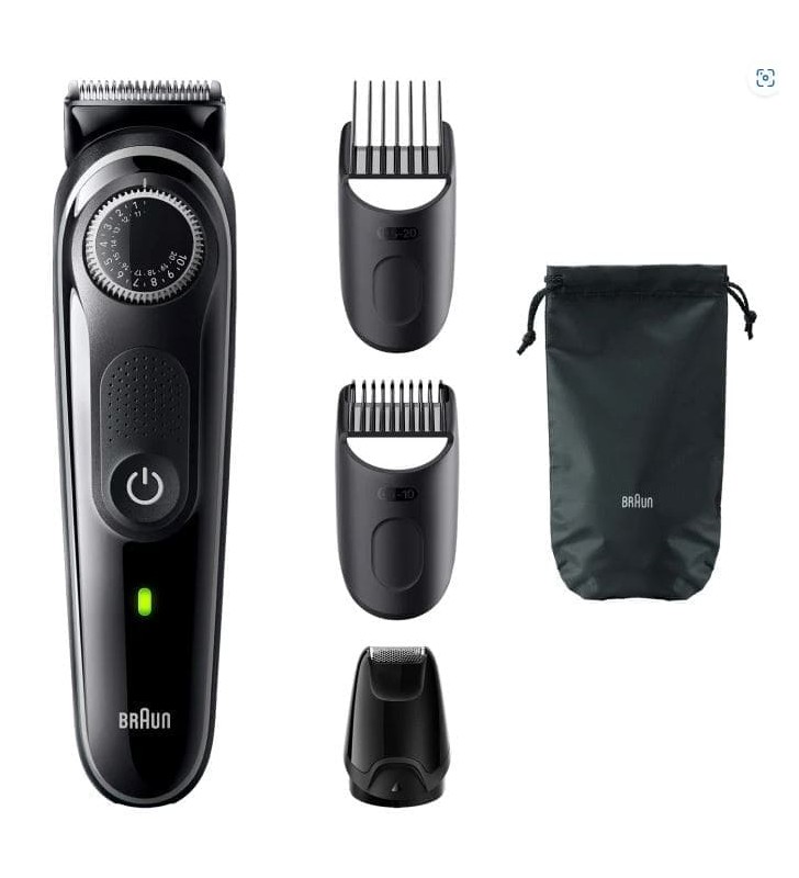 Tondeuse À Barbe BRAUN Series 3 Avec Bouton De Précision, 4 Outils De Stylisation,  Gris