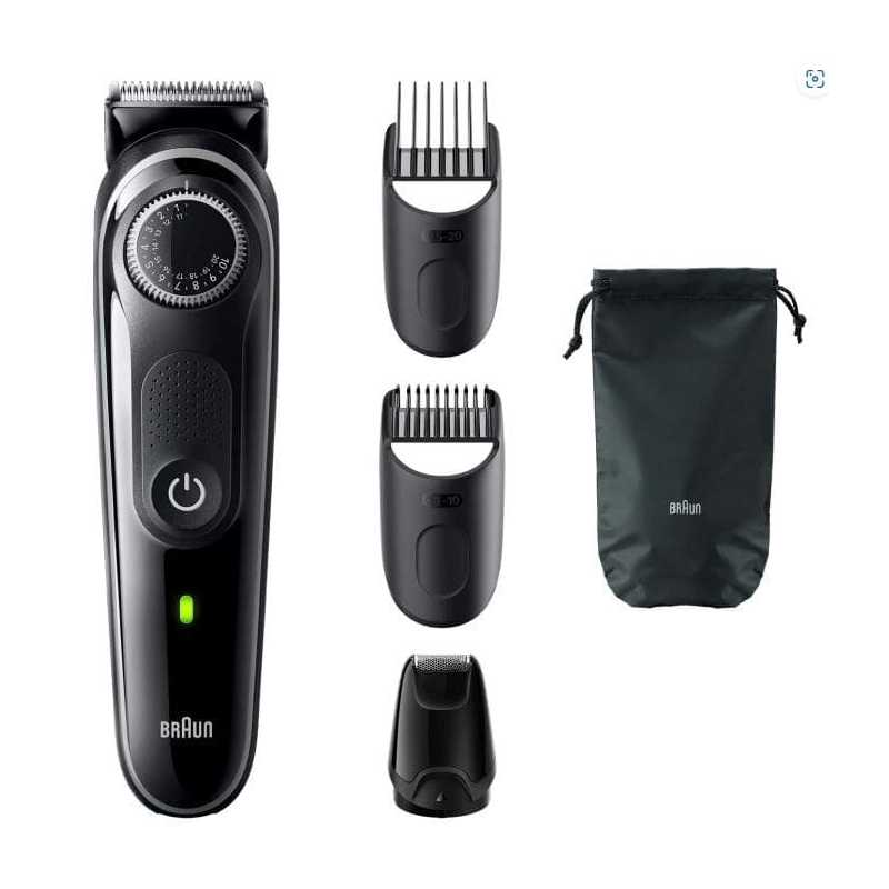 Tondeuse À Barbe BRAUN Series 3 Avec Bouton De Précision, 4 Outils De Stylisation,  Gris